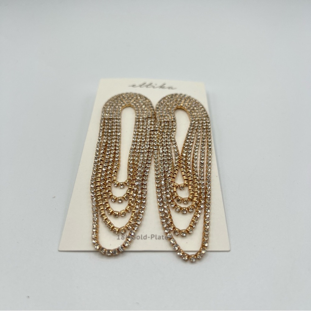 Ettika CRYSTAL AND 18K GOLD PLATED LOOPED CHAIN EARRINGS NEW